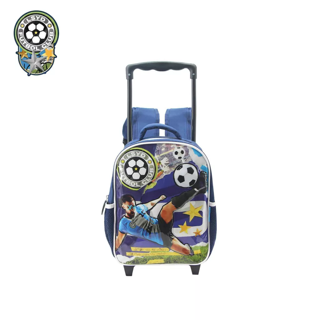 Mochila Con Carro Escolar Futbol 3d Azul