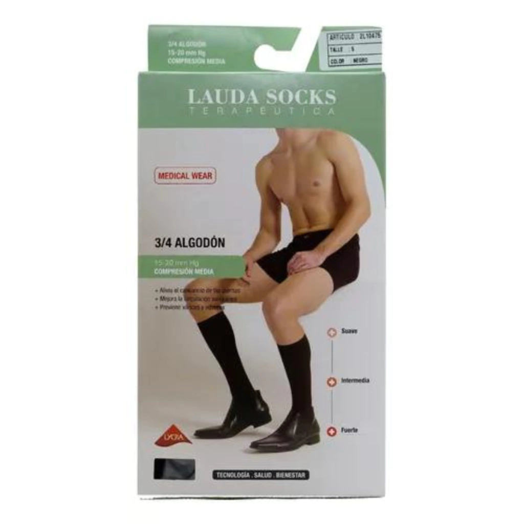 Medias Compresión Lauda Socks Hombre Algodón 15-20 MM HG 3/4 Talle 5