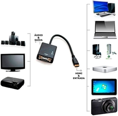 CONVERSOR CABO ADAPTADOR HDMI PARA VGA PLUG AND PLAY COM SAIDA DE ÁUDIO (3097)