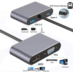 CONVERSOR, adaptador USB-C 3.1 para HDMI ou VGA, transforma saída Type-C em HDMI ou VGA com transmissão em alta resolução e alta taxa de atualização.