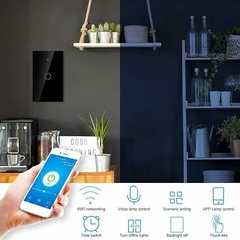 Apagador Interruptor Sencillo Inteligente Wi-Fi Negro Con Neutro