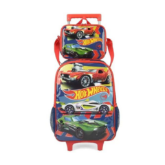 Kit Mochila de Rodinhas Lancheira Luxcel Hotwheels Azul