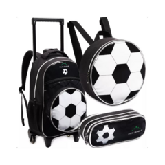 Kit Mochila Escolar Lancheira E Estojo Bola Futebol Meninos