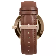 Relógio Minimalista Marrom Pulseira de Couro Bronx Rosé Gold 40mm