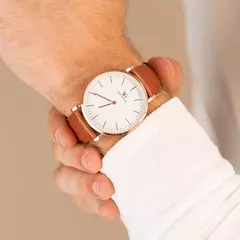 Relógio Minimalista Marrom Pulseira de Couro Bronx Rosé Gold 40mm - comprar online