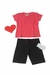 Conjunto feminino em cotton com camiseta rosa e short preto com brilho.