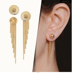 Brinco Ear Jacket Franjas Bola Banhado a Ouro 18k - comprar online