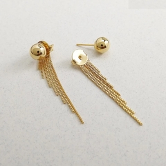 Brinco Ear Jacket Franjas Bola Banhado a Ouro 18k