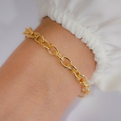 Pulseira Elos Cadeado Liso Banhada a Ouro 18k