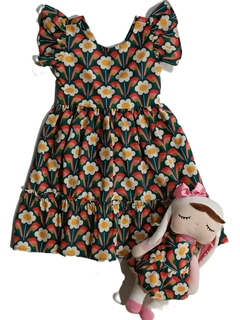 Vestido Três Marias Estampado com Roupa para Boneca