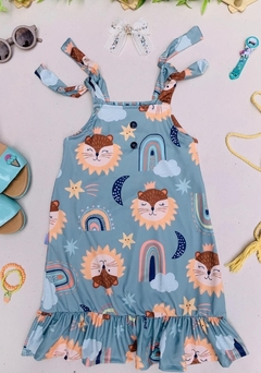 Vestido estampa Leãozinho e Arco-Íris - Magia & Harmonia Kids | Referência em Moda infantil Feminina e Masculina em todo Brasil