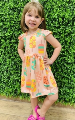 Vestido com estampa Picolé de Frutas - Magia & Harmonia Kids | Referência em Moda infantil Feminina e Masculina em todo Brasil