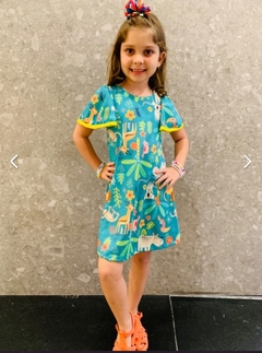 Vestido com estampa dos Bichinhos da Selva - Magia & Harmonia Kids | Referência em Moda infantil Feminina e Masculina em todo Brasil