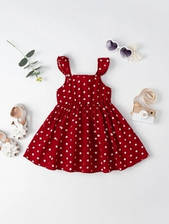 Vestido Rojo con estampado lunares blancos