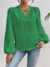 Camisa Feminina em Leise com Decote V e Cordão no Busto - Verde