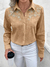 Camisa Social Tipo Linho com Bordado Floral Vazado no Busto - Marrom Claro na internet