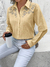 Camisa Social Tipo Linho com Bordado Floral Vazado no Busto - Creme na internet