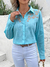 Camisa Social Tipo Linho com Bordado Floral Vazado no Busto - Azul Claro - Clamilli