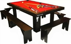 Mesa de pool Multifuncion Pool 240 x 140 + Ping Pong + Comedor + Bancos + Accesorios de regalo