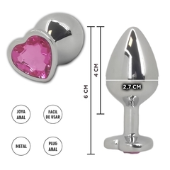 Plug Anal Metalico Strass Corazon Rosa S 6 x 2.7 cm