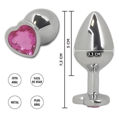 Plug Anal Metalico Strass Corazon Rosa M 8,5 x 3,5 cm