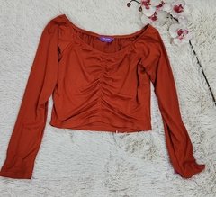 Blusa Non Stop manga larga terracota con detalle de fruncido en el pecho - Fralop Mania