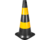 Cone de sinalização com 75 cm, preto e amarelo, em polietileno VONDER