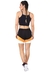 Cropped Preto + Shorts Com Faixas Preto Com Branco e Amarelo Conjunto Fitness | REF: LX052 - MB Moda e Acessórios