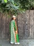 Kimono seda Ikat verde con naranja