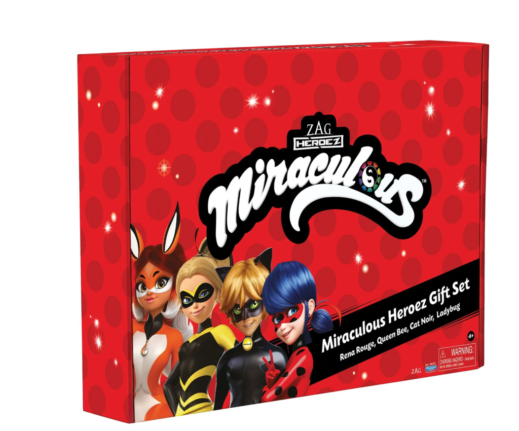 Set de 4 personajes de Miraculous: Cat Noir, Queen Bee, Ladybug, Rena Rouge  de 12 pulgadas