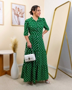Vestido Liah Verde com bolinhas na internet