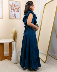 Vestido Crepe Duna Longo Azul Turquesa - comprar online