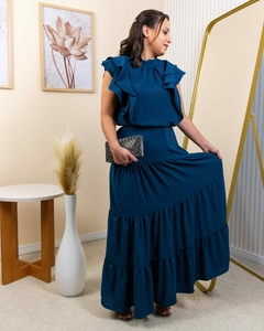 Vestido Crepe Duna Longo Azul Turquesa na internet