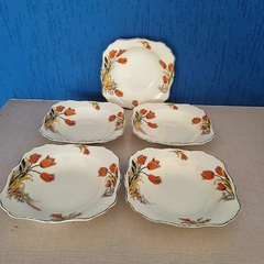 Lote com cinco pratos fundo de porcelana inglesa - comprar online