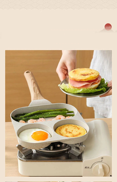 Frigideira de dois furos para café da manhã antiaderente. na internet