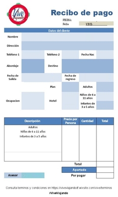 Datos para el apartado y pagos del viaje