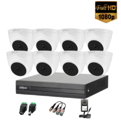 Kit Seguridad Dahua Cctv Dvr 8 canales + 8 Cámaras 2mp 1080p + Accesorios para conexión