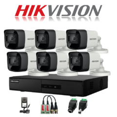 Kit de Cámaras de Seguridad Hikvision 8 canales + 6 cámaras FULL HD 1080p + Accesorios