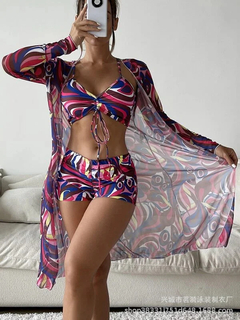 Maiôs estampados de verão feminino, conjuntos tankini, moda praia feminina, pu na internet