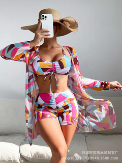Maiôs estampados de verão feminino, conjuntos tankini, moda praia feminina, pu na internet
