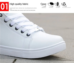 Sapatilhas vulcanizadas confortáveis para homens, sapatos brancos de cano alto, - Shopws