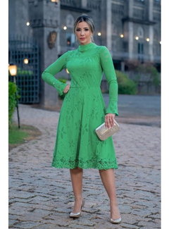 Vestido Em Laise Detalhe Em Renda Verde Luciana Pais