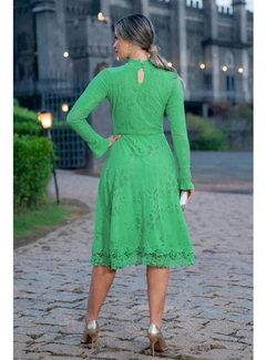 Vestido Em Laise Detalhe Em Renda Verde Luciana Pais na internet