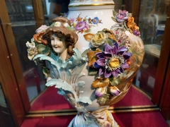 Antiguo Potiche Porcelana Dresden Flores