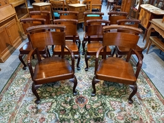 Juego De 8 Sillas Y 2 Sillones Reina Ana Caoba - ManyAntiques