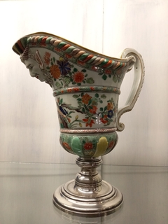 ANTIGUA JARRA FRANCESA EN PORCELANA Y PLATA SIGLO XIX - ManyAntiques