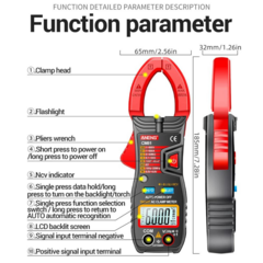 Alicate Amperímetro Digital, Multímetro ANENG-CM81-RED