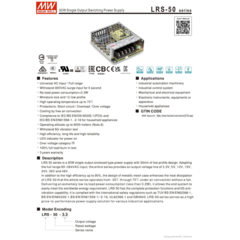 Fonte de alimentação LRS-50-5 85-264VAC DC 5V 10A - comprar online