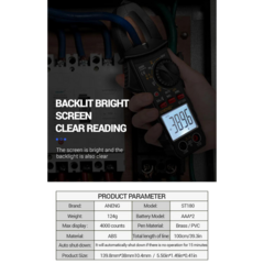 Alicate Amperímetro Digital, Multímetro ANENG-ST180-RED - loja online
