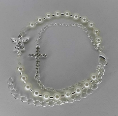 PULSEIRA PEROLA ANJO E CRUZ STRASS PRATA REF.PS273 - comprar online